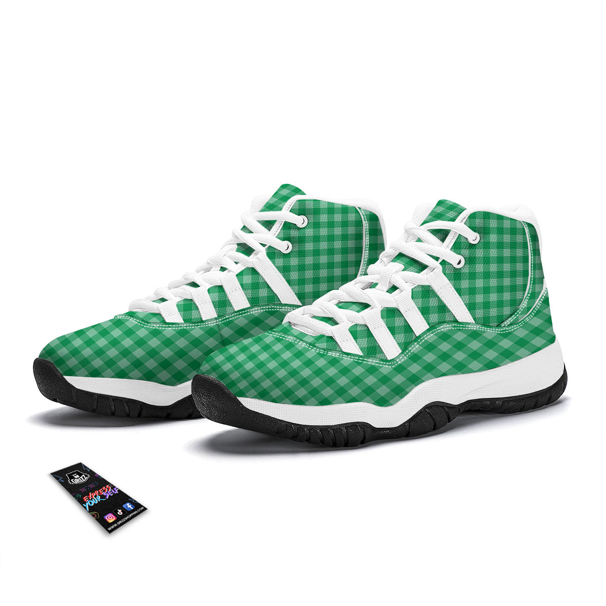 Saint Patrick's Day Green Tartan Print White Bball Shoes-grizzshop