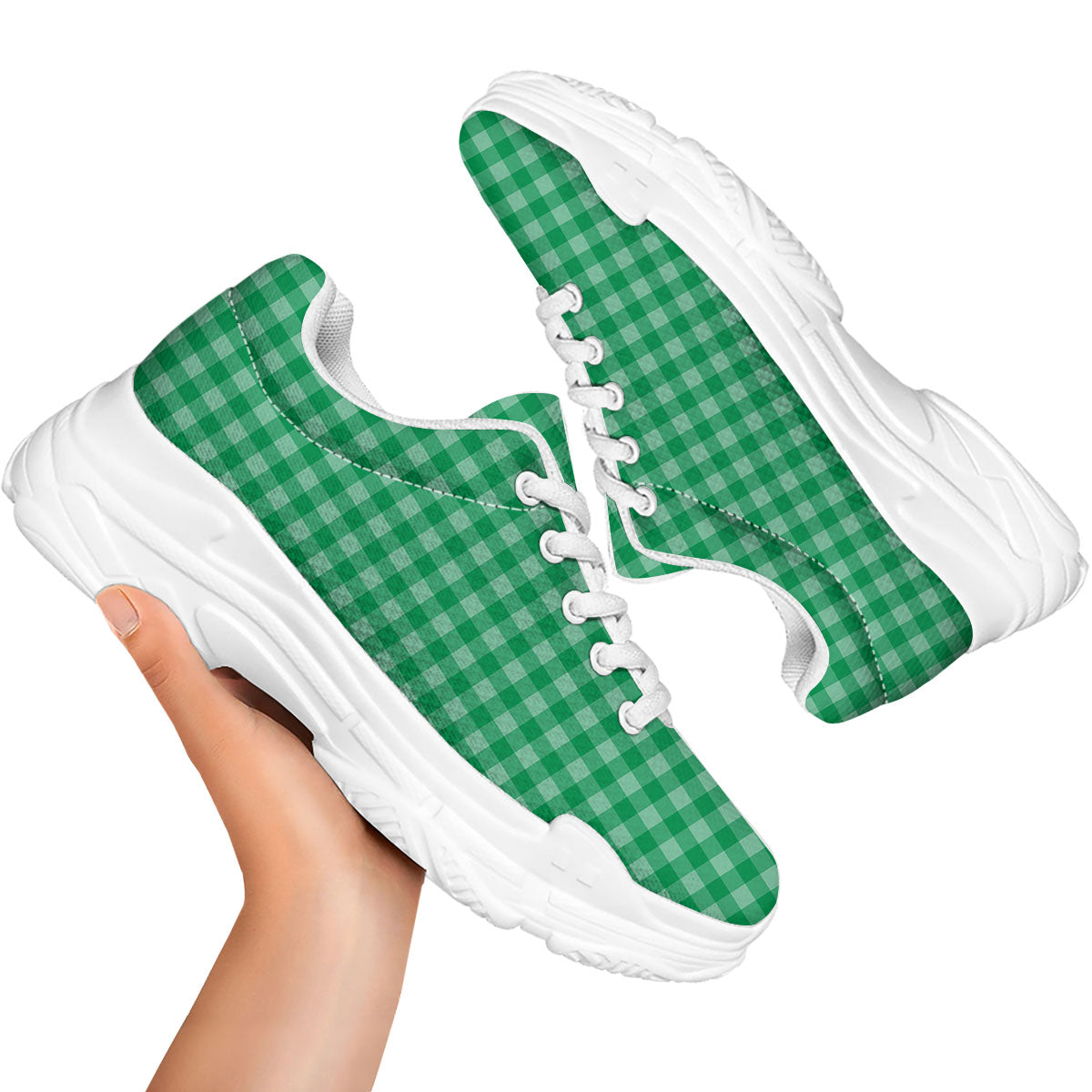 Saint Patrick's Day Green Tartan Print White Chunky Shoes-grizzshop