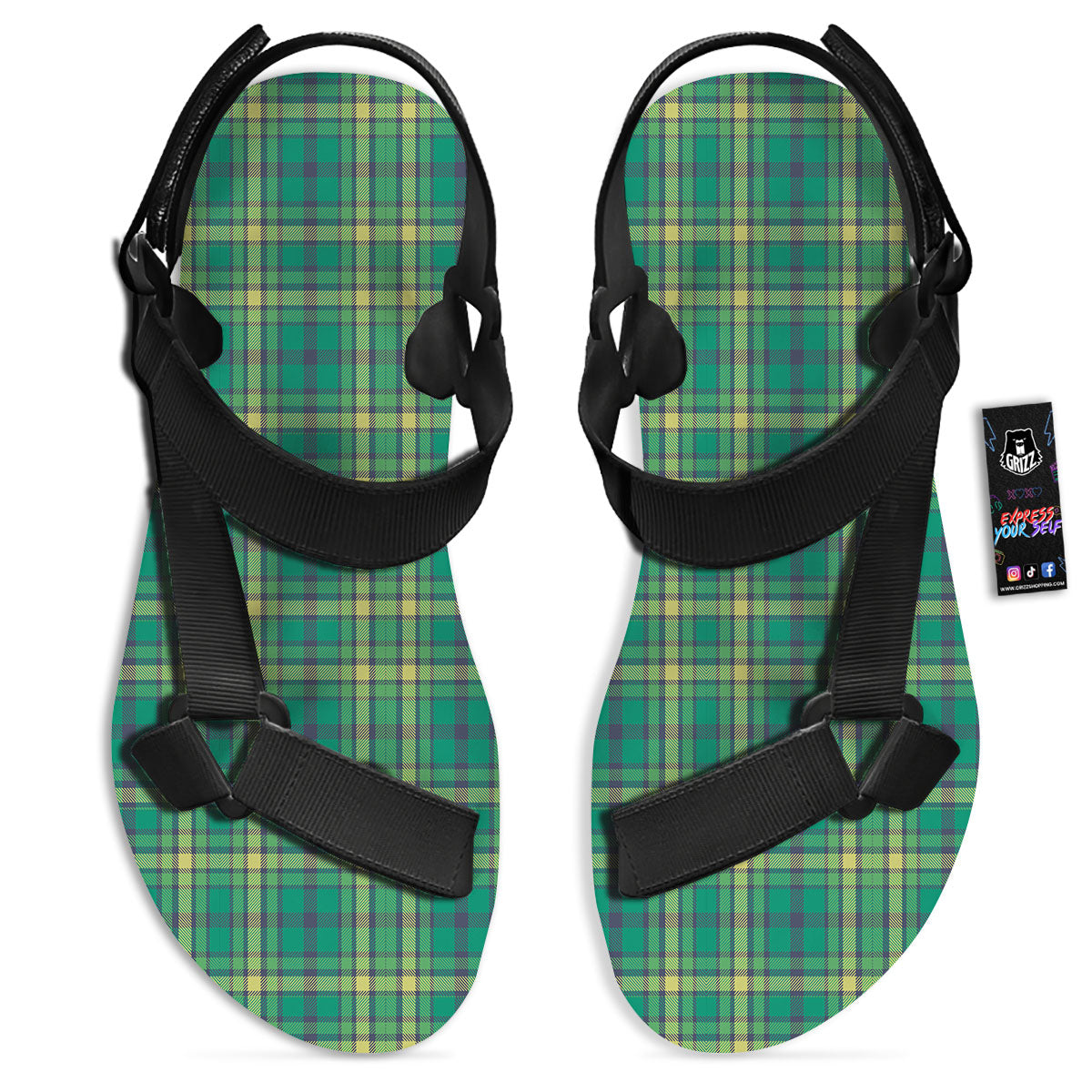 Saint Patrick's Day Irish Check Print Black Open Toe Sandals-grizzshop