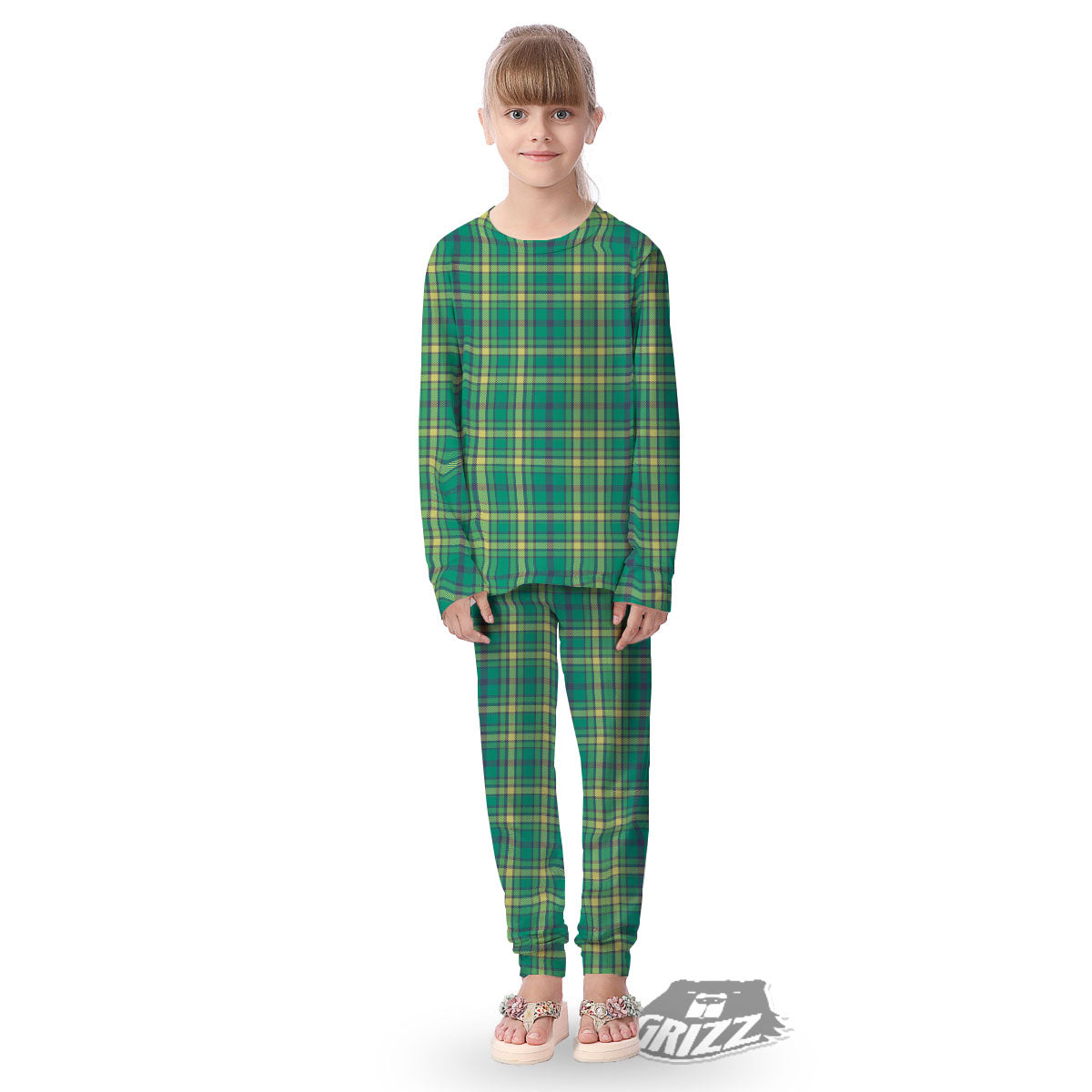 Saint Patrick's Day Irish Check Print Kid's Pajamas-grizzshop