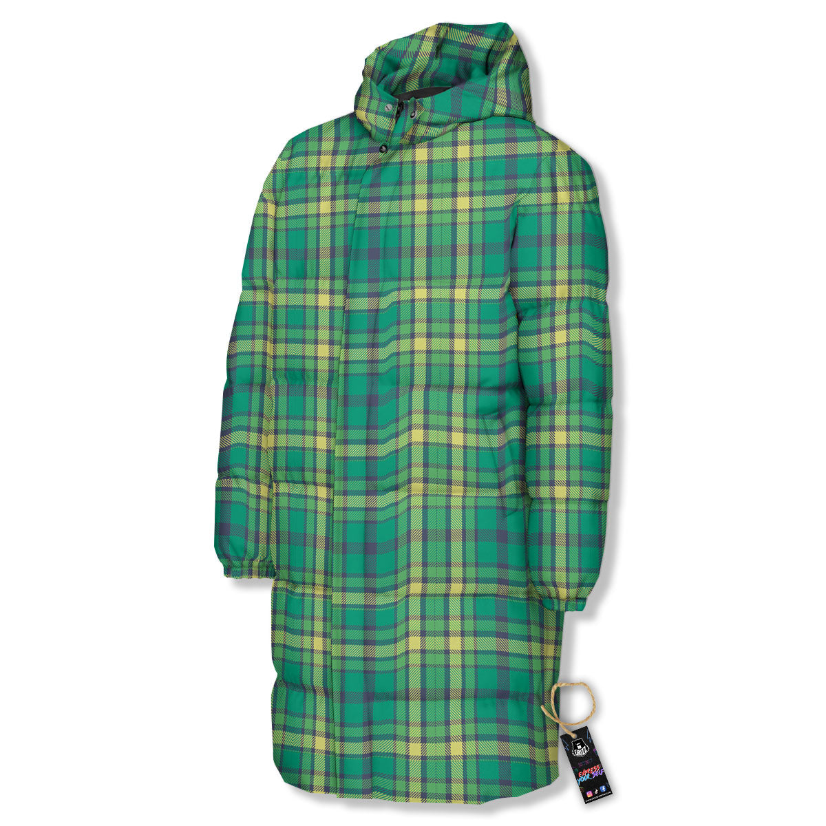 Saint Patrick's Day Irish Check Print Long Down Jacket-grizzshop