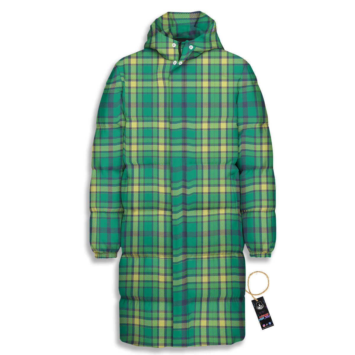 Saint Patrick's Day Irish Check Print Long Down Jacket-grizzshop