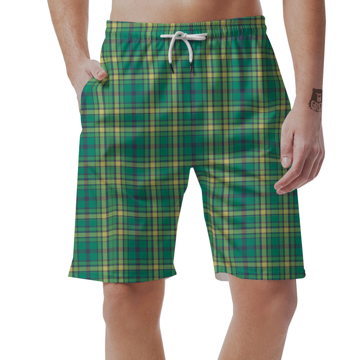 Saint Patrick's Day Irish Check Print Men's Shorts-grizzshop