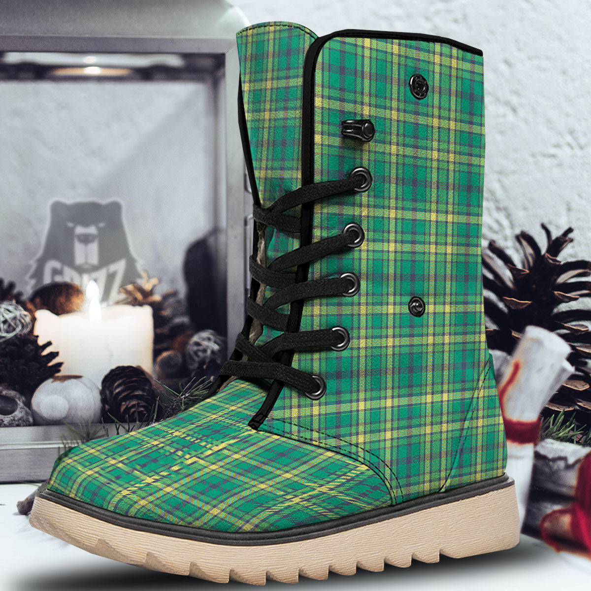 Saint Patrick's Day Irish Check Print Snow Boots-grizzshop