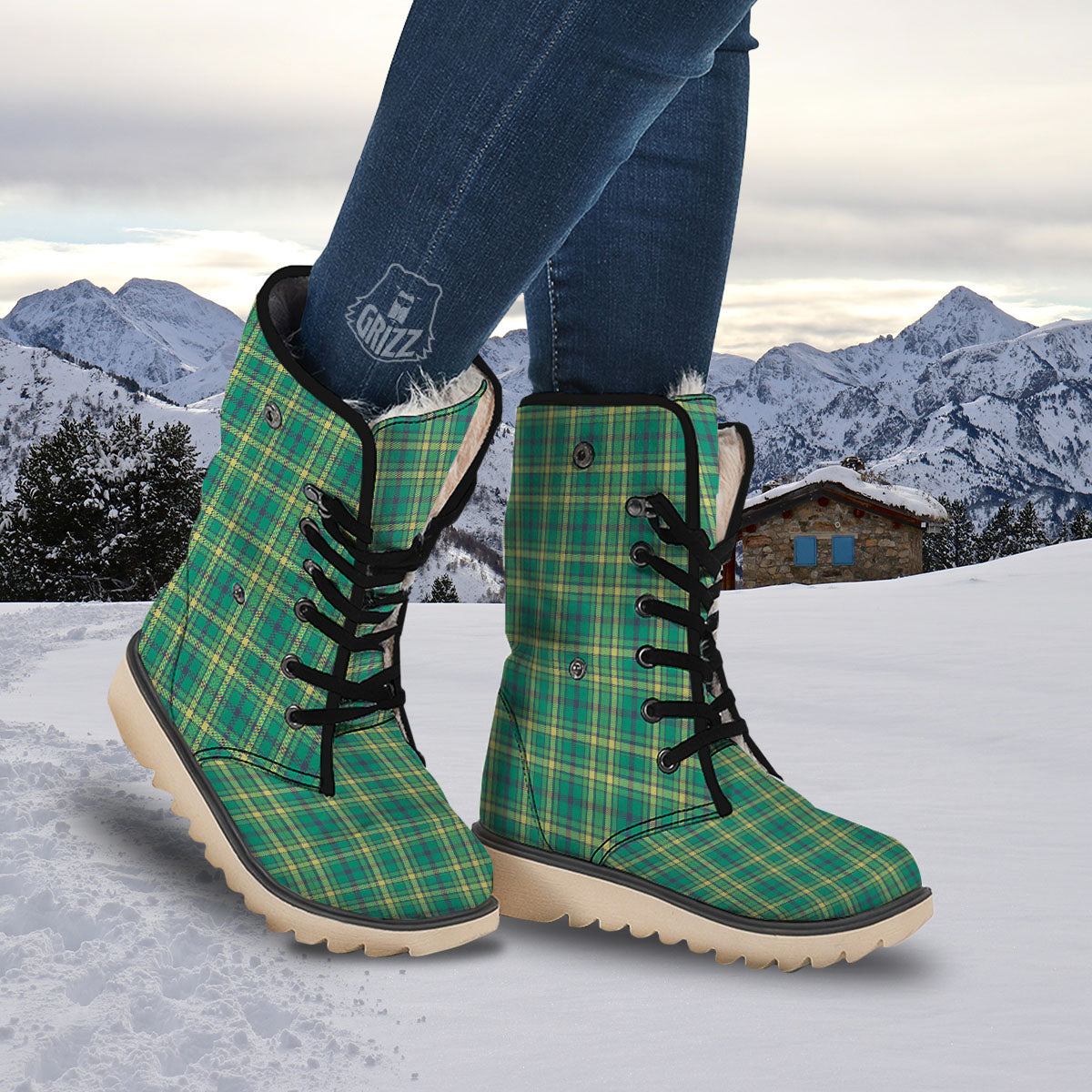 Saint Patrick's Day Irish Check Print Snow Boots-grizzshop