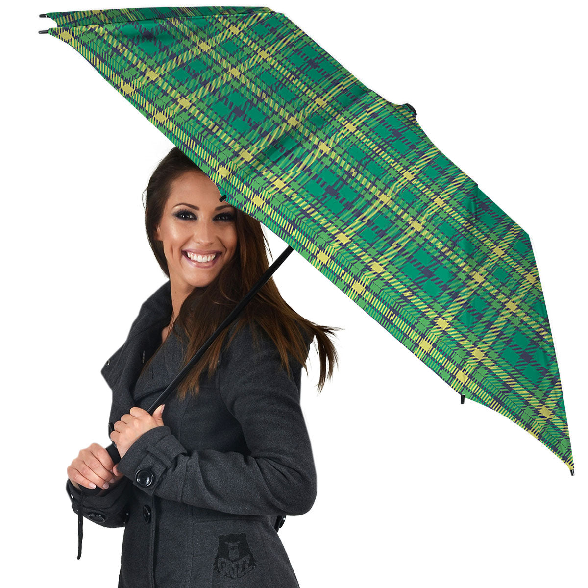 Saint Patrick's Day Irish Check Print Umbrella-grizzshop