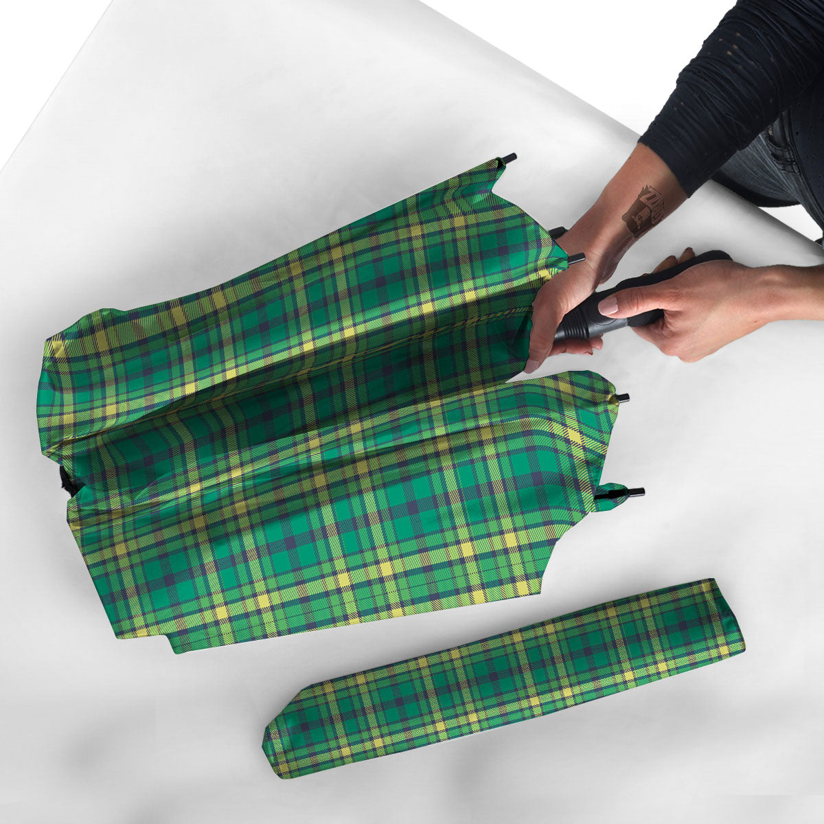 Saint Patrick's Day Irish Check Print Umbrella-grizzshop