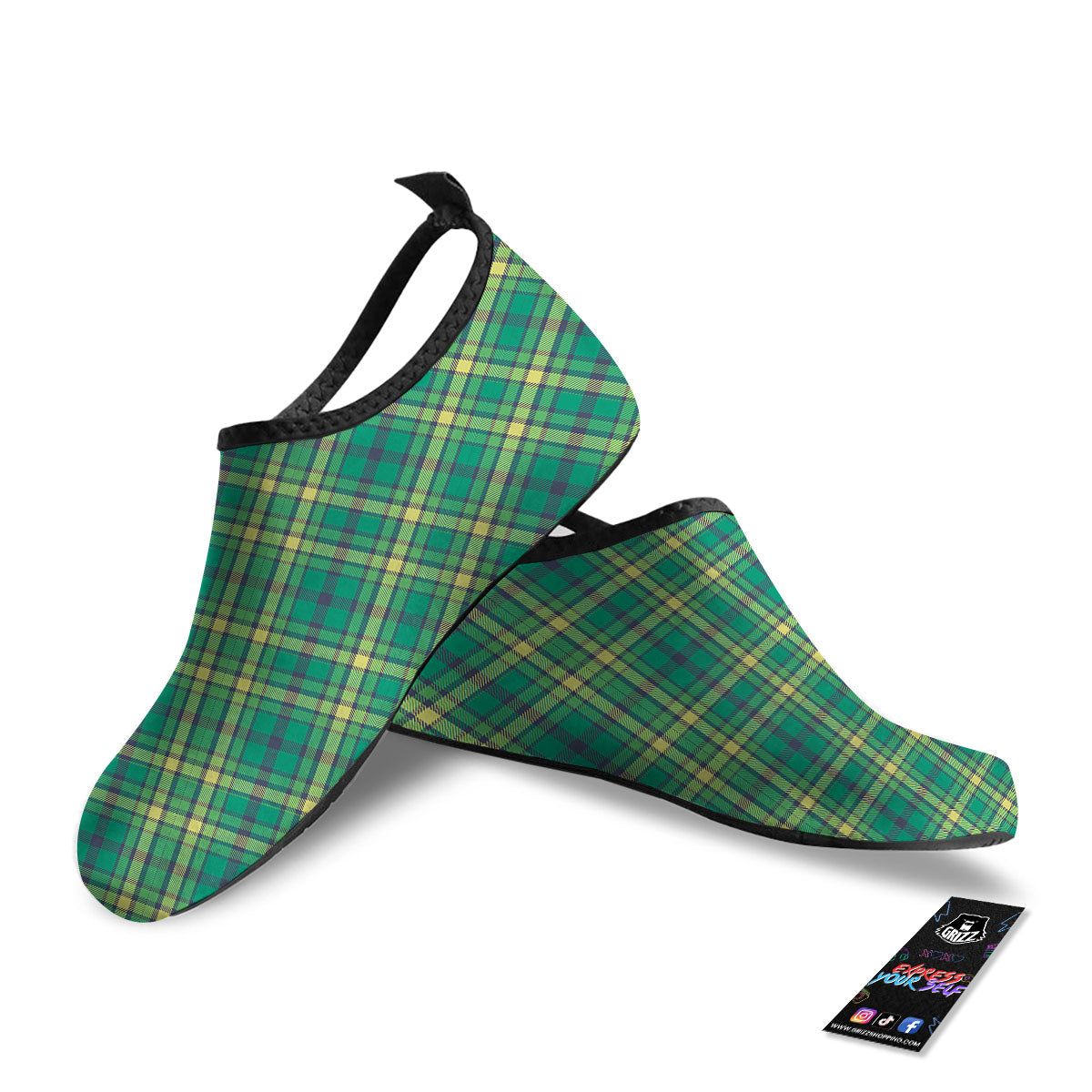 Saint Patrick's Day Irish Check Print Water Shoes-grizzshop