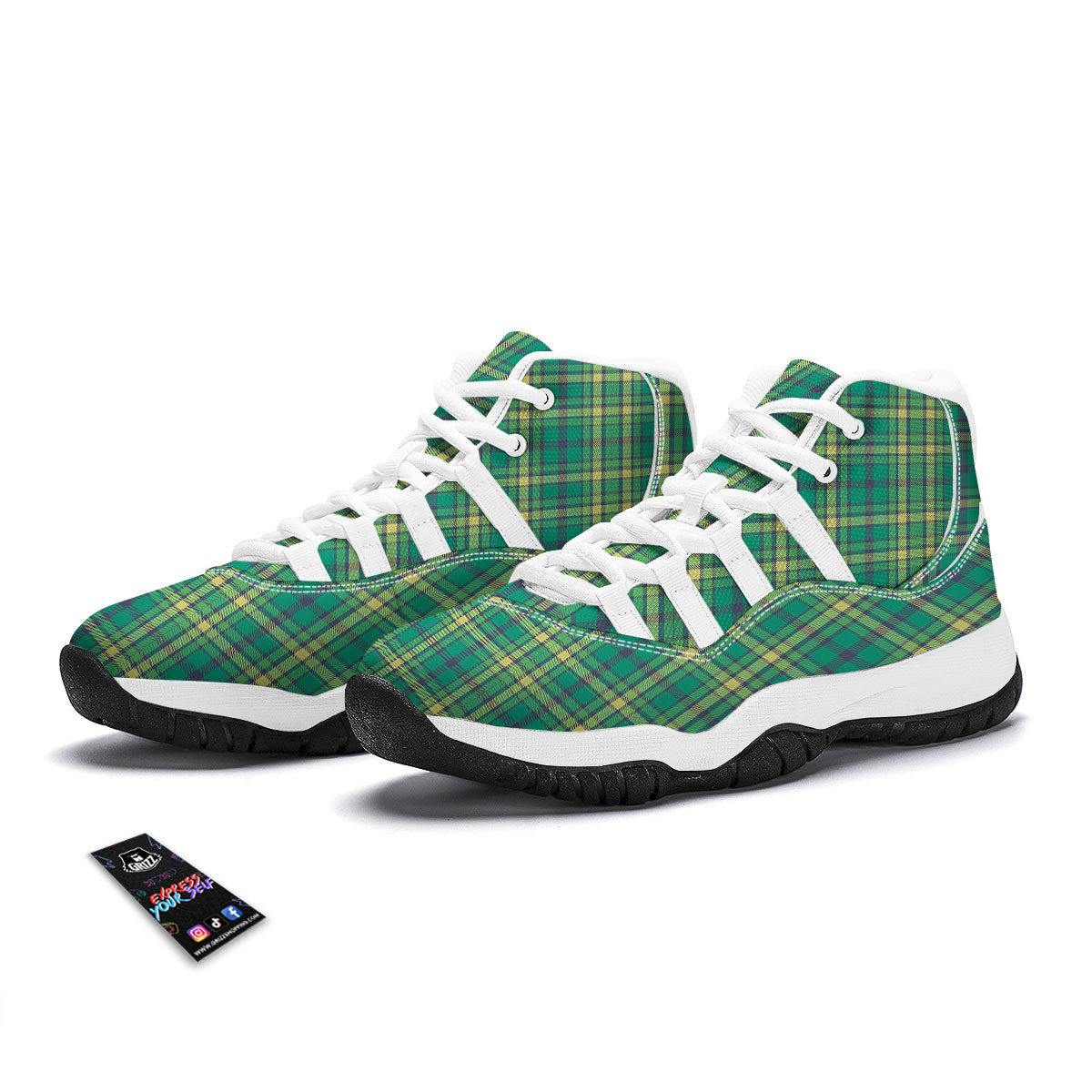 Saint Patrick's Day Irish Check Print White Bball Shoes-grizzshop