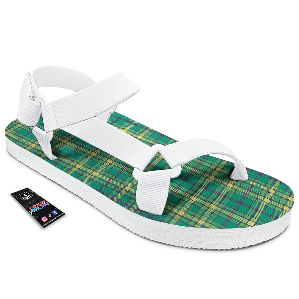 Saint Patrick's Day Irish Check Print White Open Toe Sandals-grizzshop