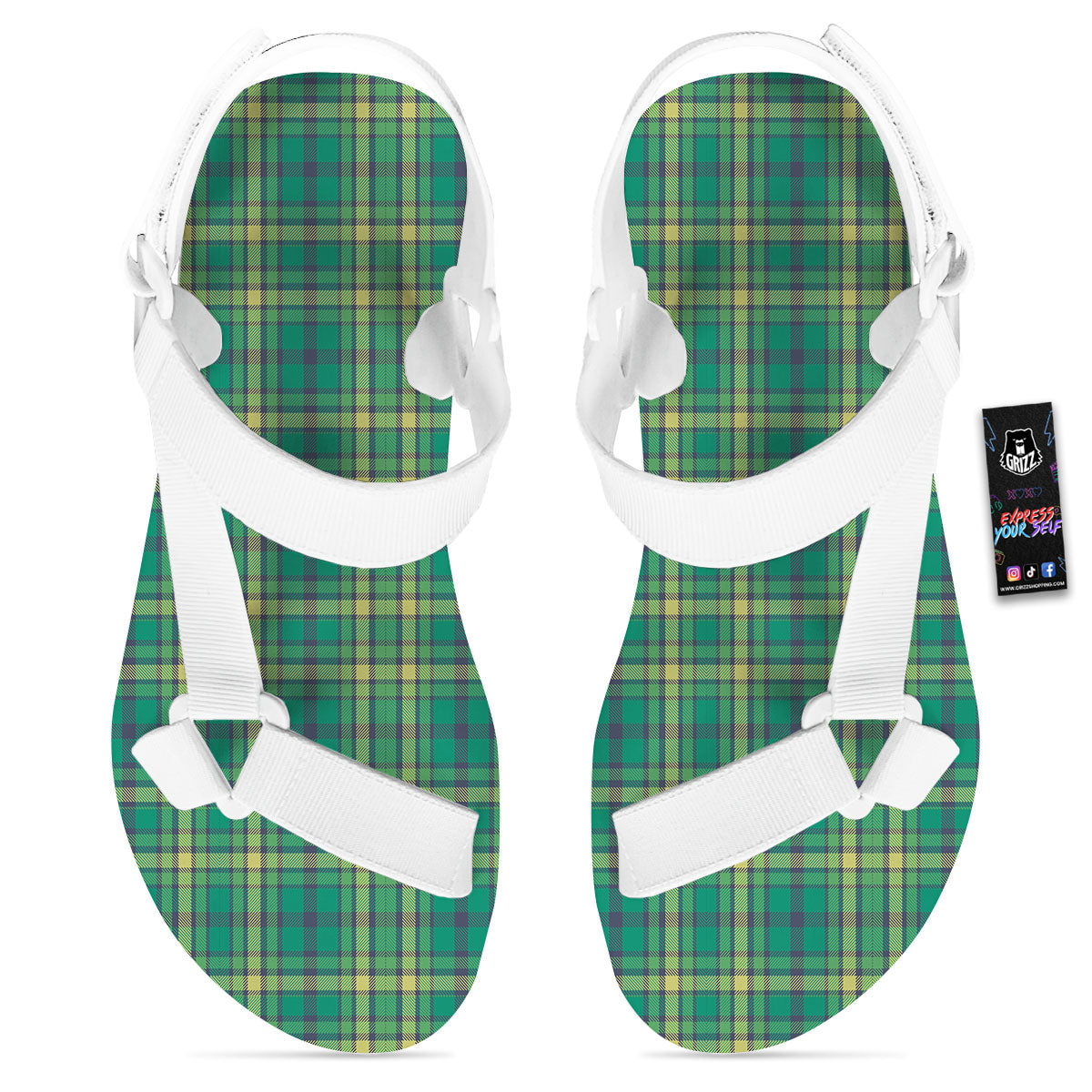 Saint Patrick's Day Irish Check Print White Open Toe Sandals-grizzshop