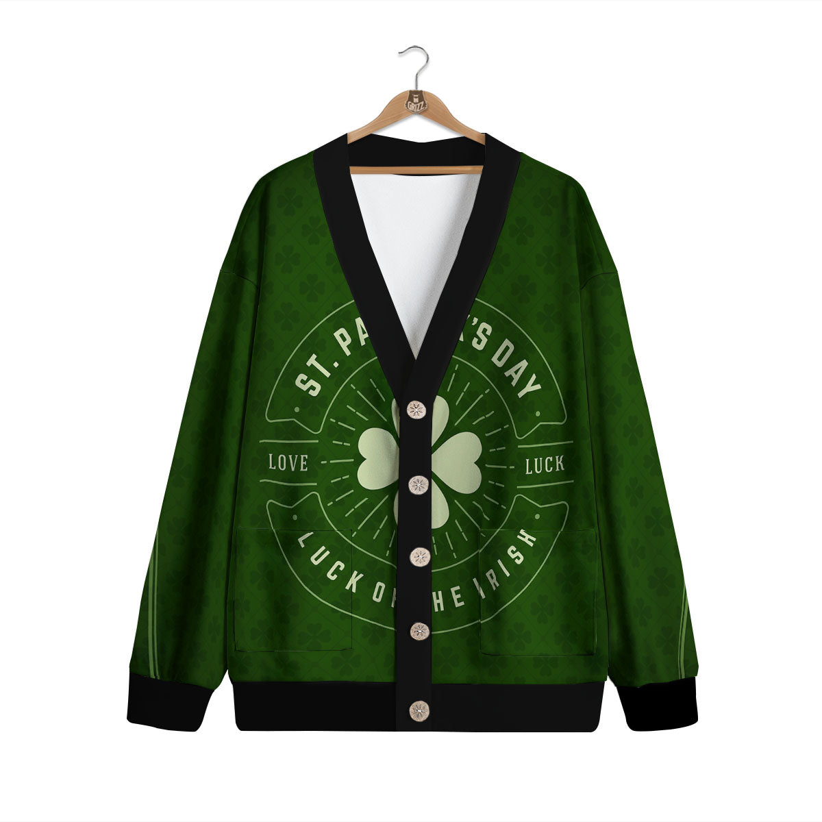 Saint Patrick's Day Irish Clover Print Cardigan-grizzshop