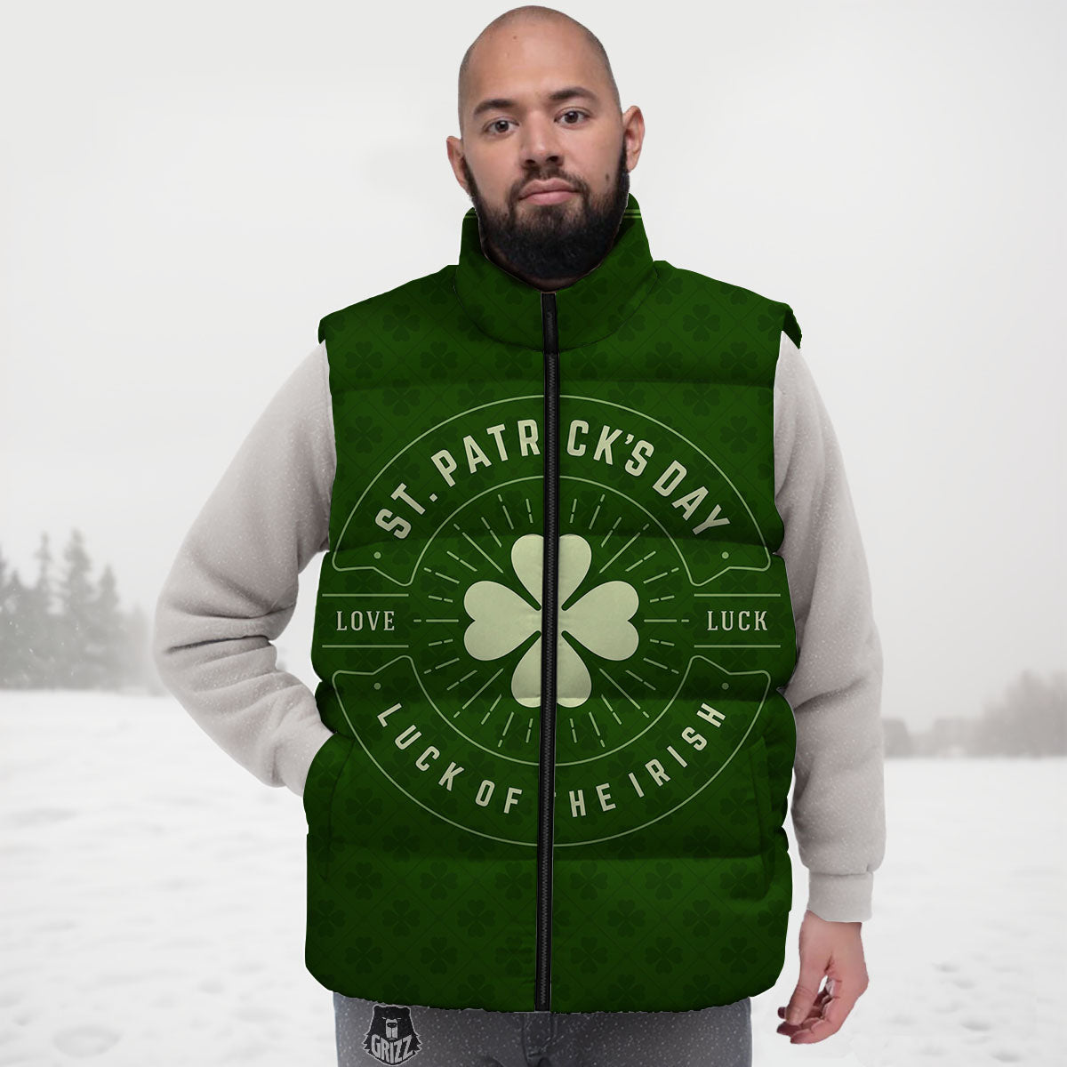 Saint Patrick's Day Irish Clover Print Down Vest