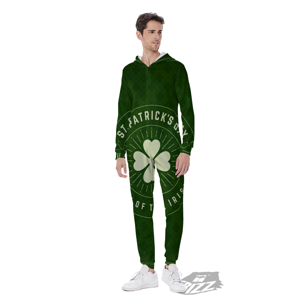 Saint Patrick's Day Irish Clover Print Men's Jumpsuit-grizzshop