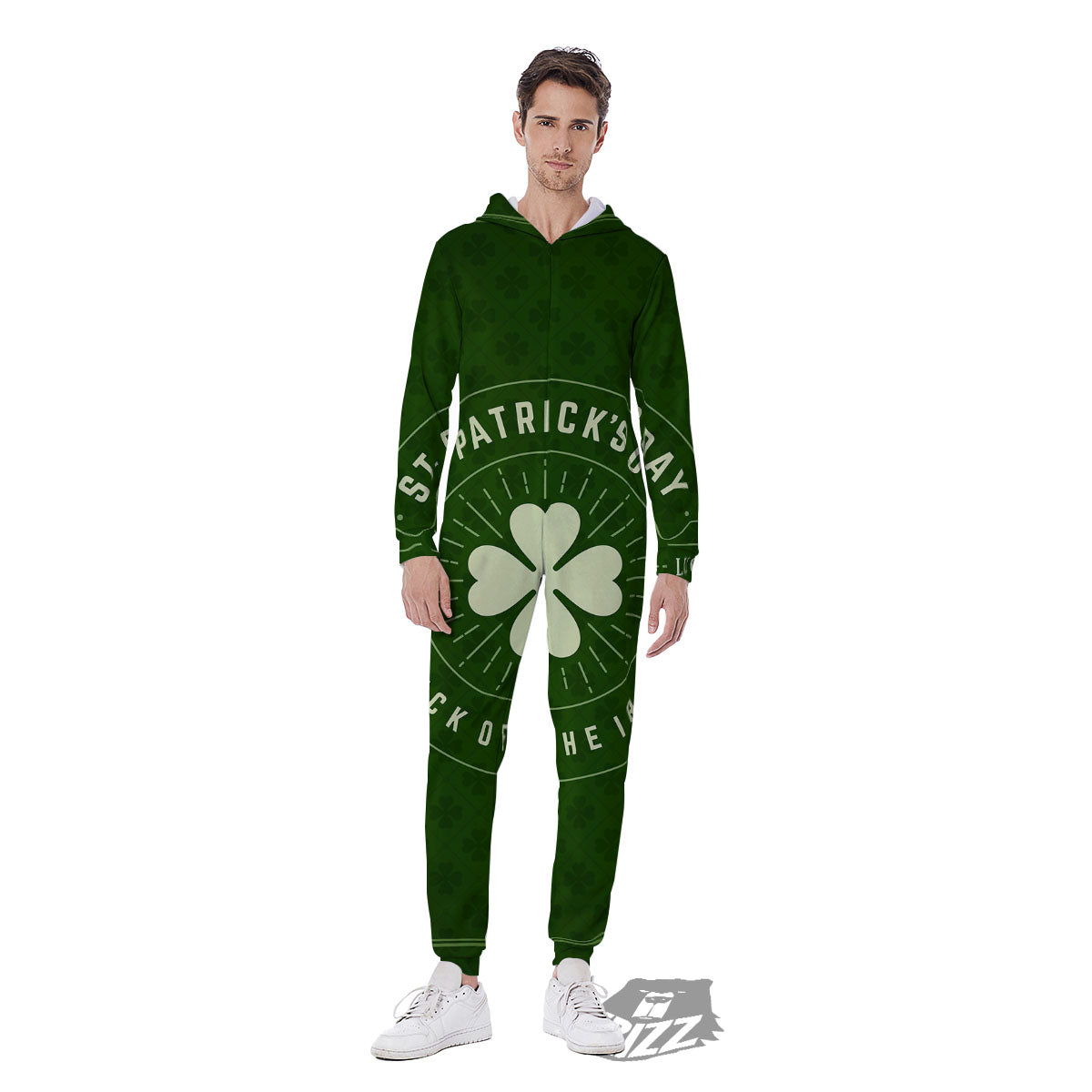 Saint Patrick's Day Irish Clover Print Men's Jumpsuit-grizzshop