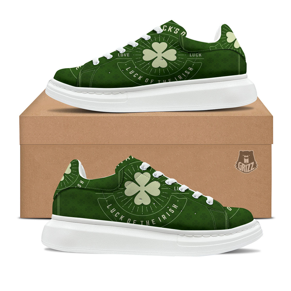 Saint Patrick's Day Irish Clover Print Platform Shoes-grizzshop