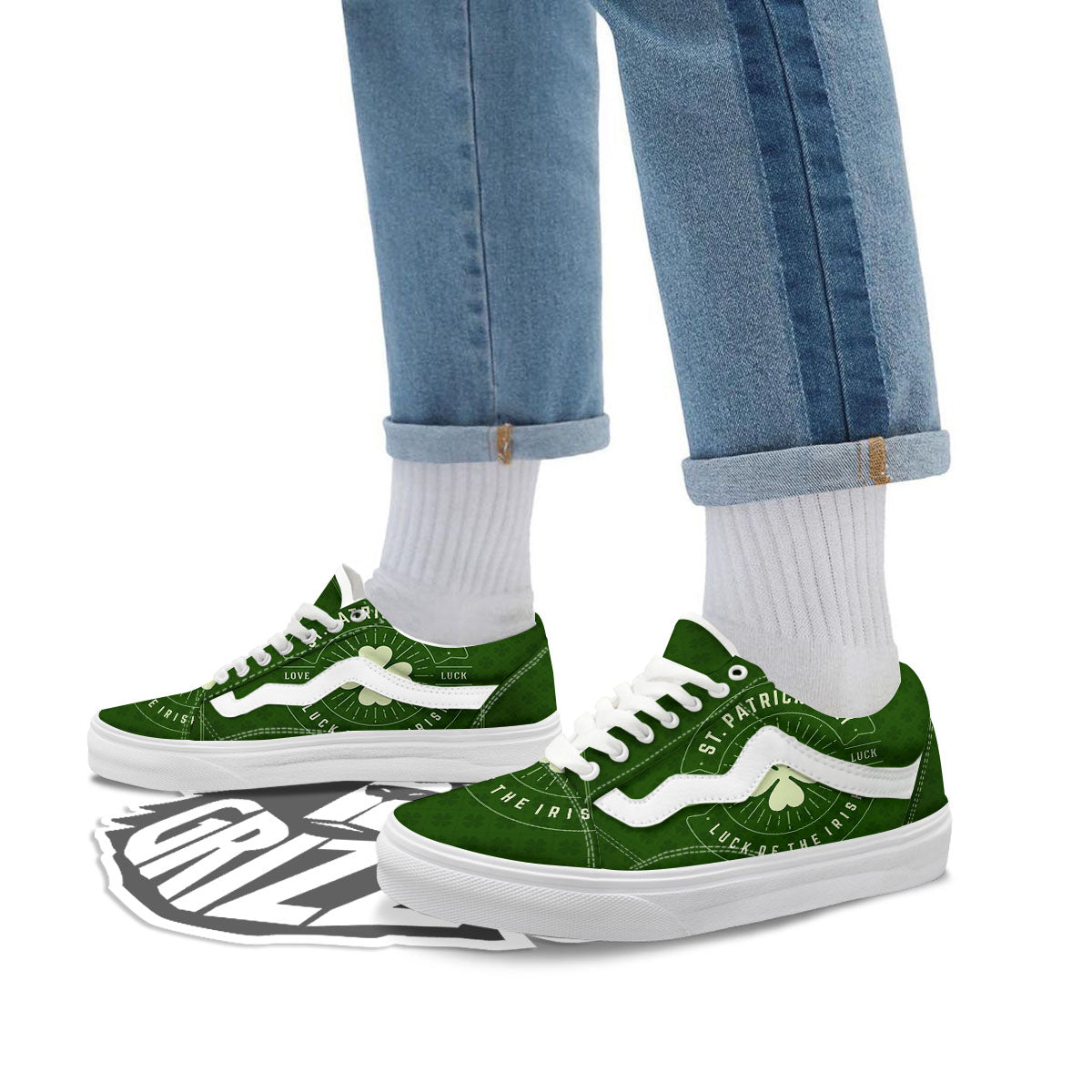 Saint Patrick's Day Irish Clover Print Skate Shoes-grizzshop