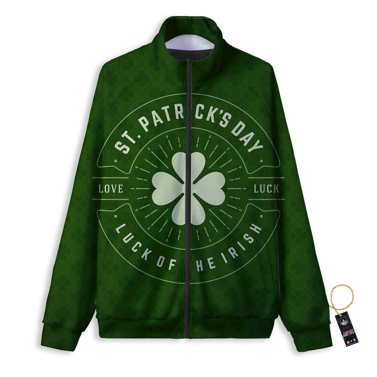 Saint Patrick's Day Irish Clover Print Track Jacket-grizzshop