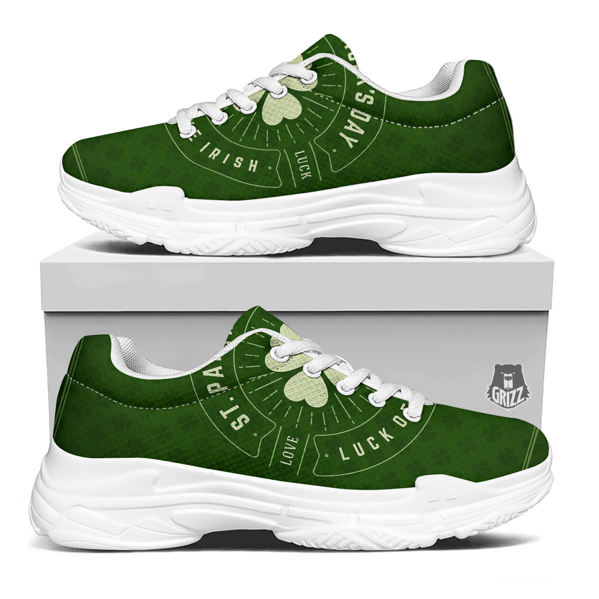 Saint Patrick's Day Irish Clover Print White Chunky Shoes-grizzshop