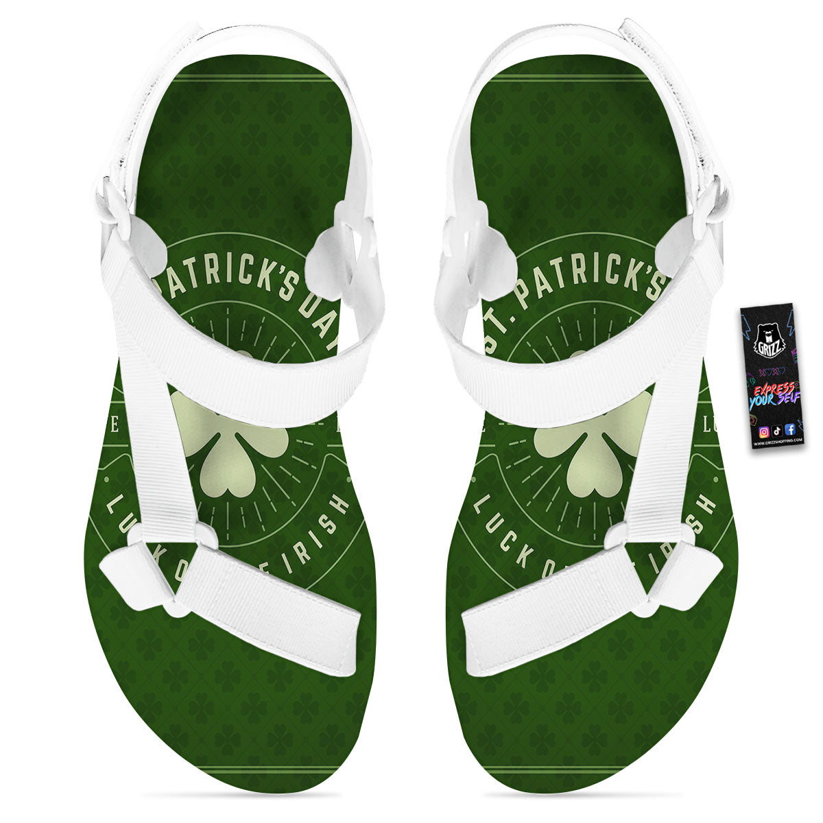 Saint Patrick's Day Irish Clover Print White Open Toe Sandals-grizzshop