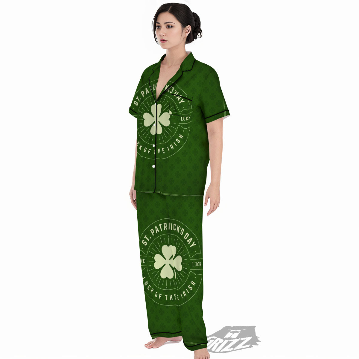 Saint Patrick's Day Irish Clover Print Women's Pajamas Set-grizzshop