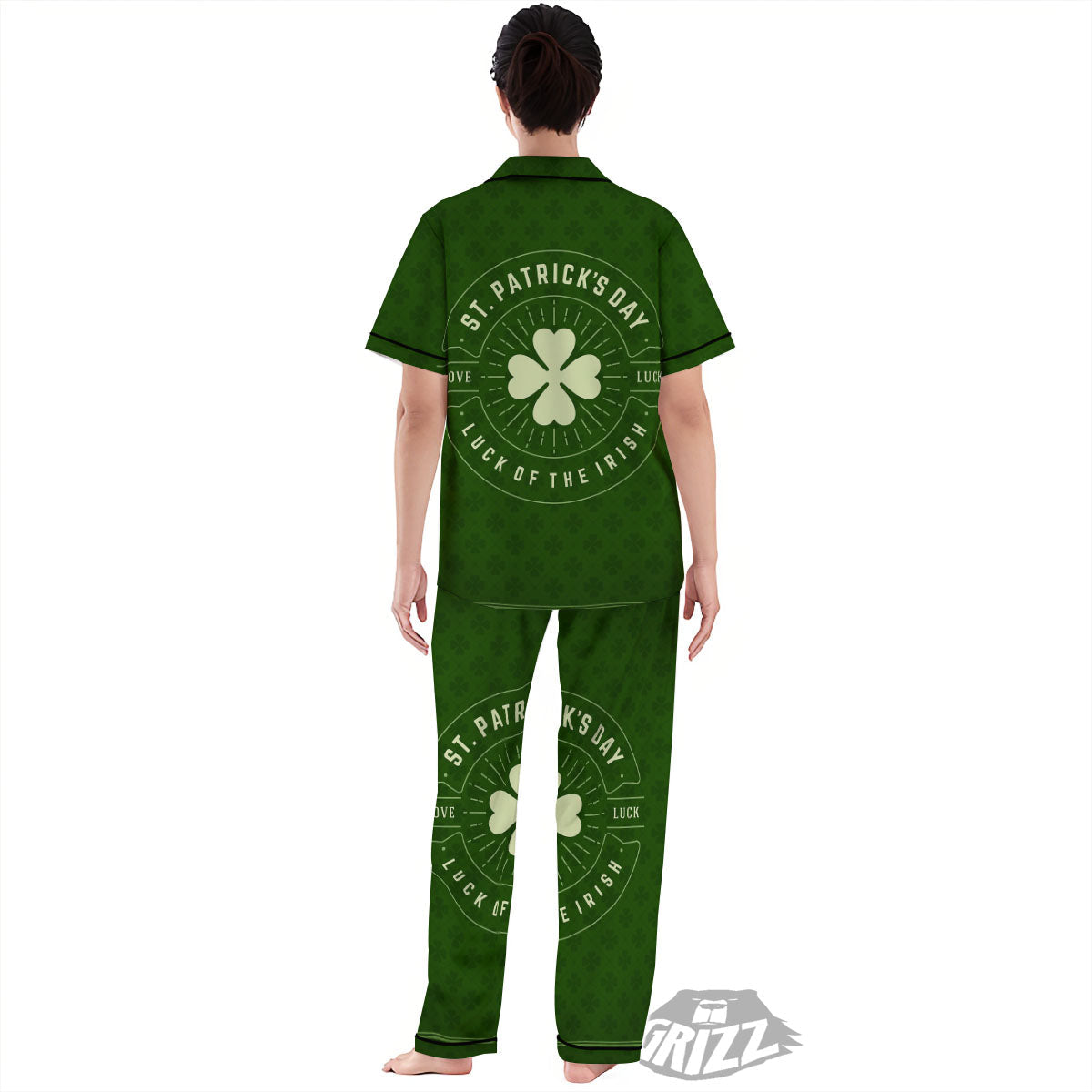 Saint Patrick's Day Irish Clover Print Women's Pajamas Set-grizzshop