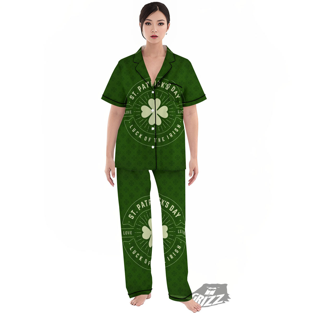 Saint Patrick's Day Irish Clover Print Women's Pajamas Set-grizzshop