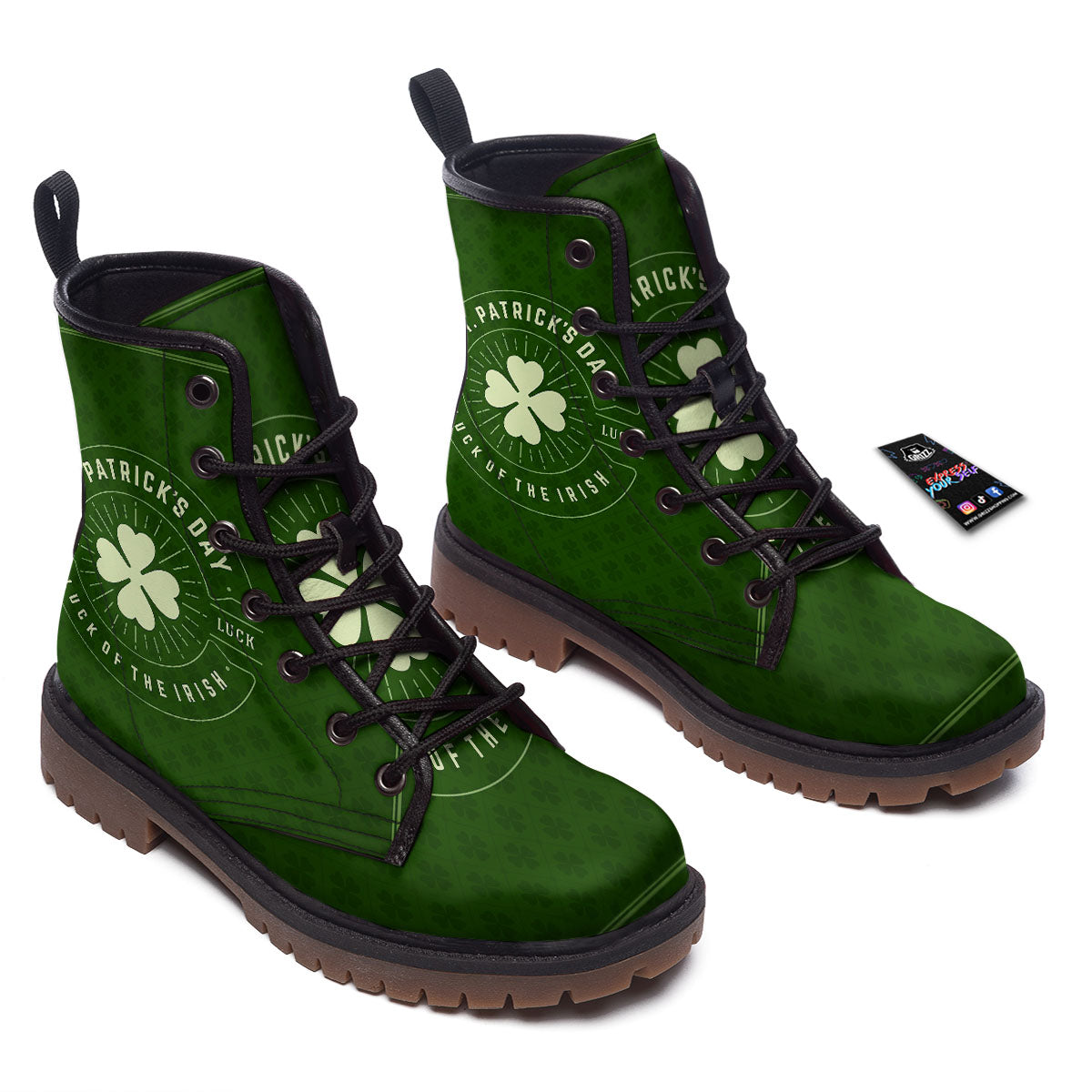 Saint Patrick's Day Irish Clover Print Work Boots-grizzshop