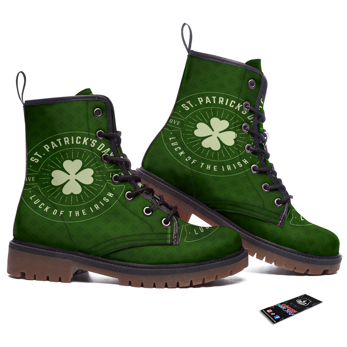 Saint Patrick's Day Irish Clover Print Work Boots-grizzshop