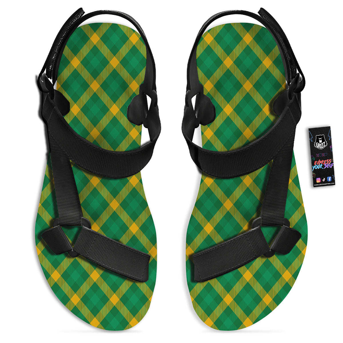 Saint Patrick's Day Irish Plaid Print Black Open Toe Sandals-grizzshop