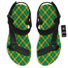 Saint Patrick's Day Irish Plaid Print Black Open Toe Sandals-grizzshop