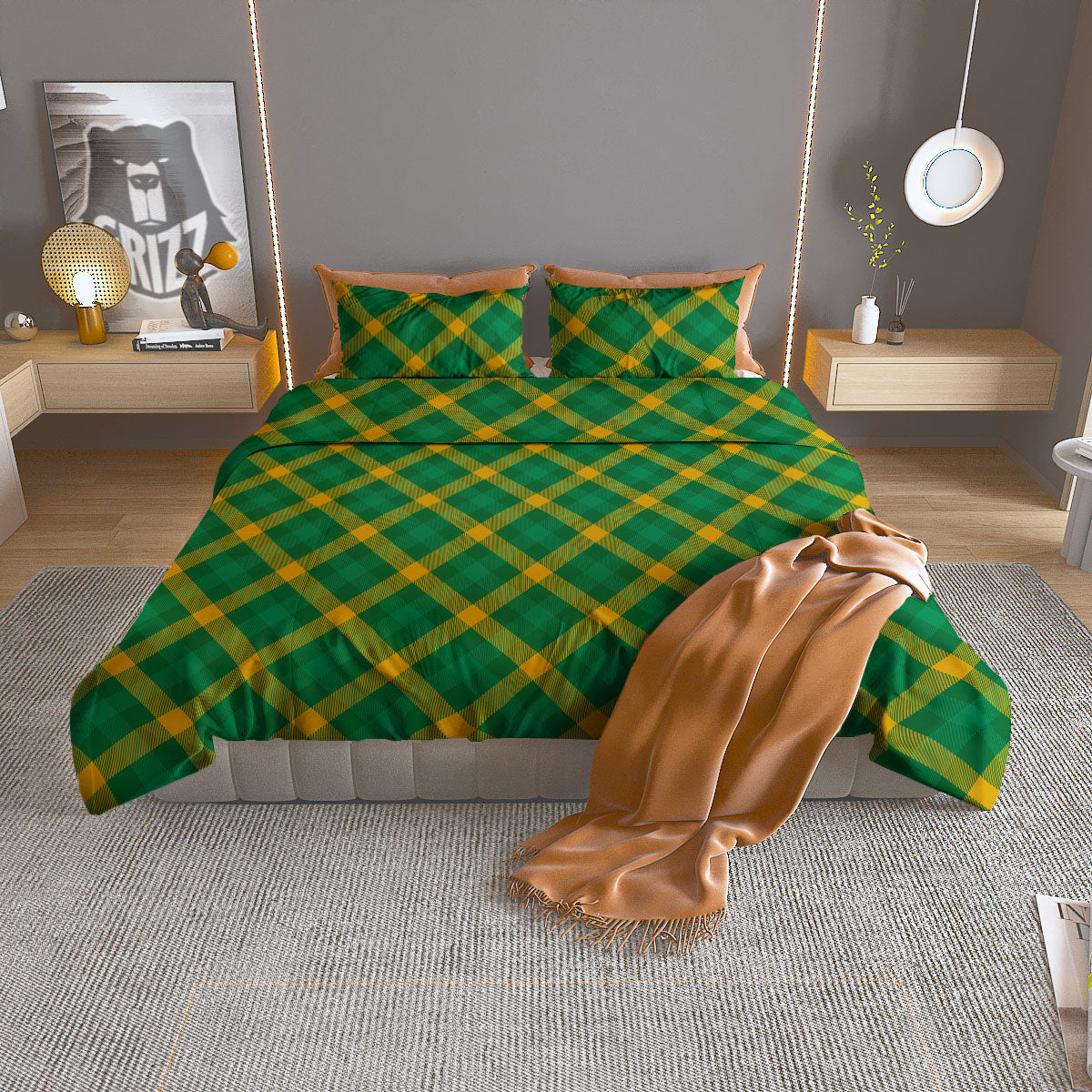 Saint Patrick's Day Irish Plaid Print Duvet Cover Bedding Set