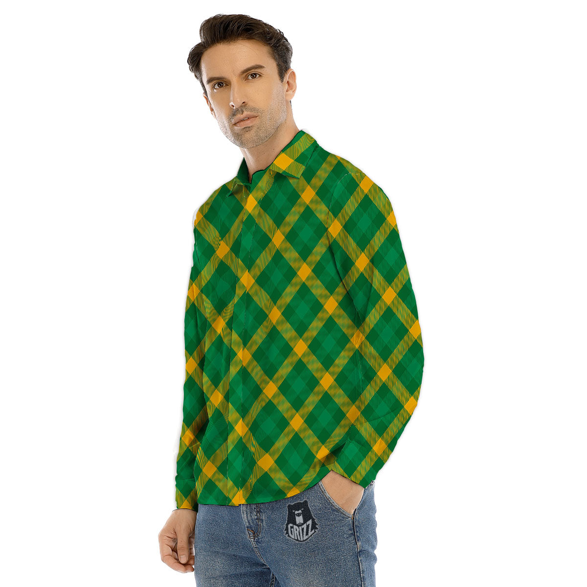 Saint Patrick's Day Irish Plaid Print Men's Dress Shirts-grizzshop