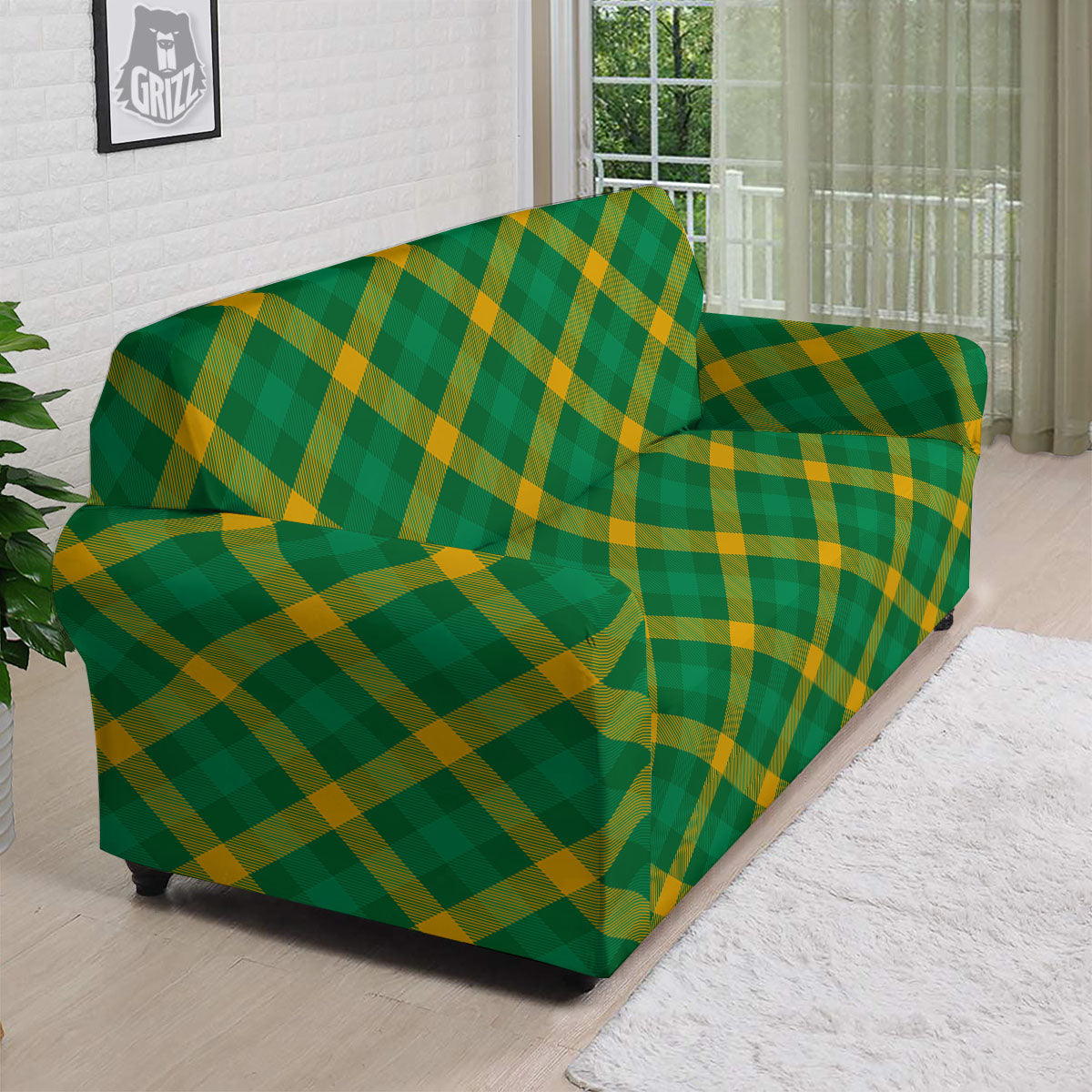 Saint Patrick's Day Irish Plaid Print Sofa Cover-grizzshop