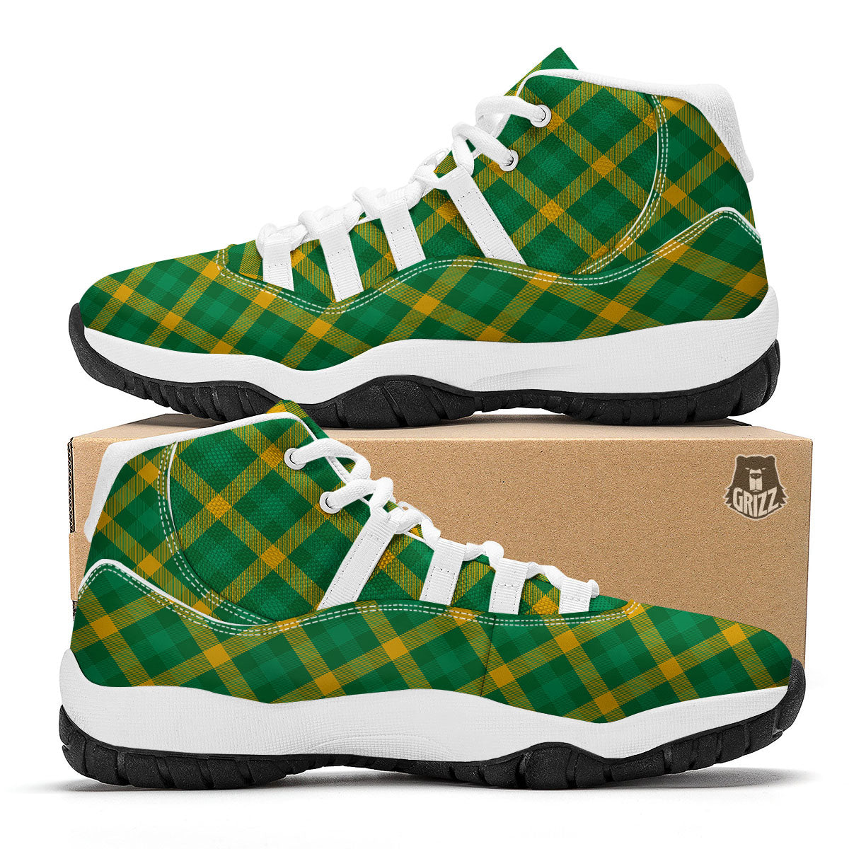 Saint Patrick's Day Irish Plaid Print White Bball Shoes-grizzshop