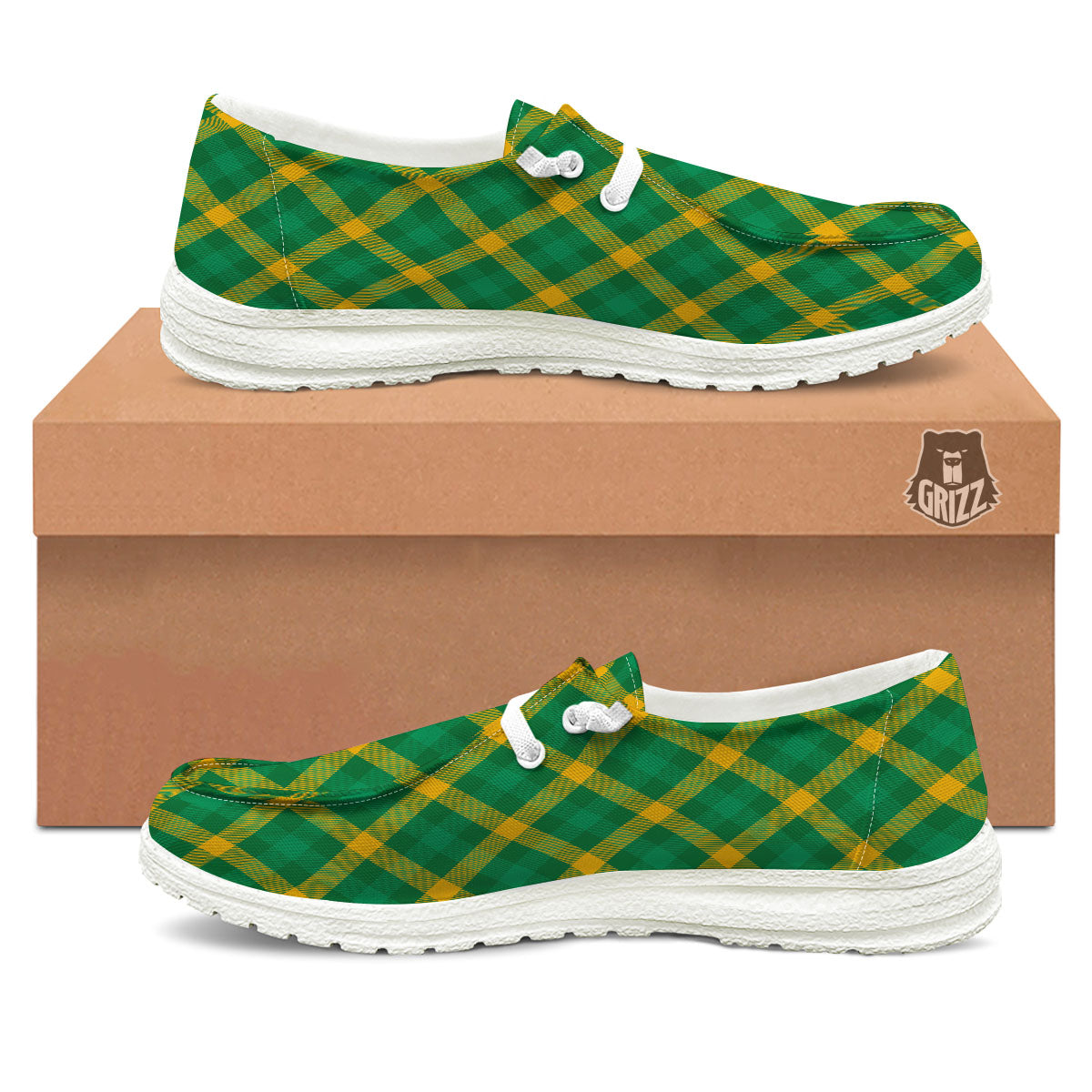 Saint Patrick's Day Irish Plaid Print White Loafers-grizzshop