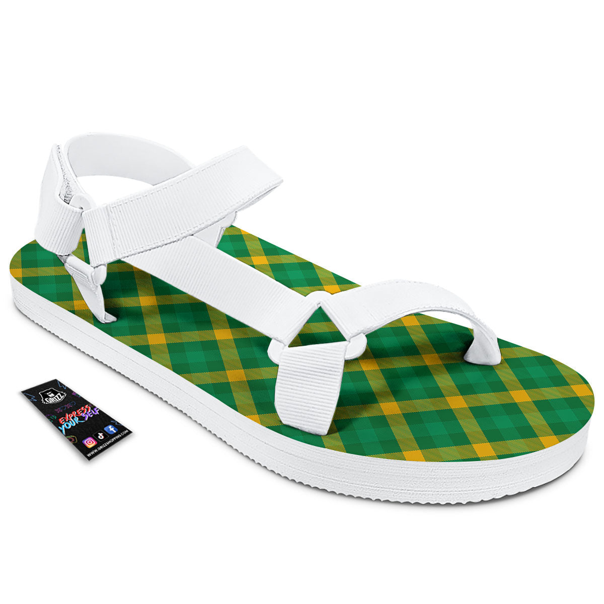 Saint Patrick's Day Irish Plaid Print White Open Toe Sandals-grizzshop