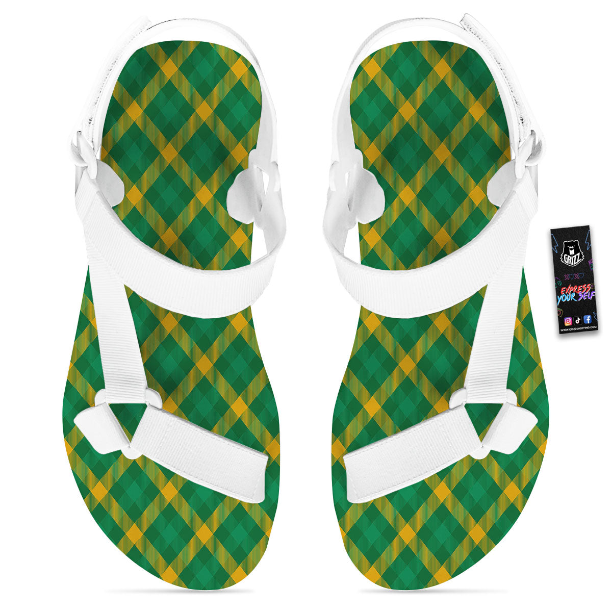 Saint Patrick's Day Irish Plaid Print White Open Toe Sandals-grizzshop