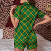 Saint Patrick's Day Irish Plaid Print Women Silk Pajamas-grizzshop