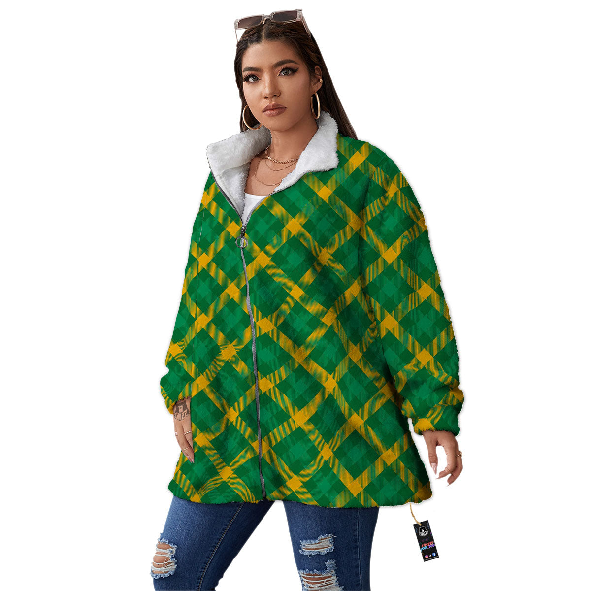 Saint Patrick's Day Irish Plaid Print Women's Sherpa Jacket-grizzshop