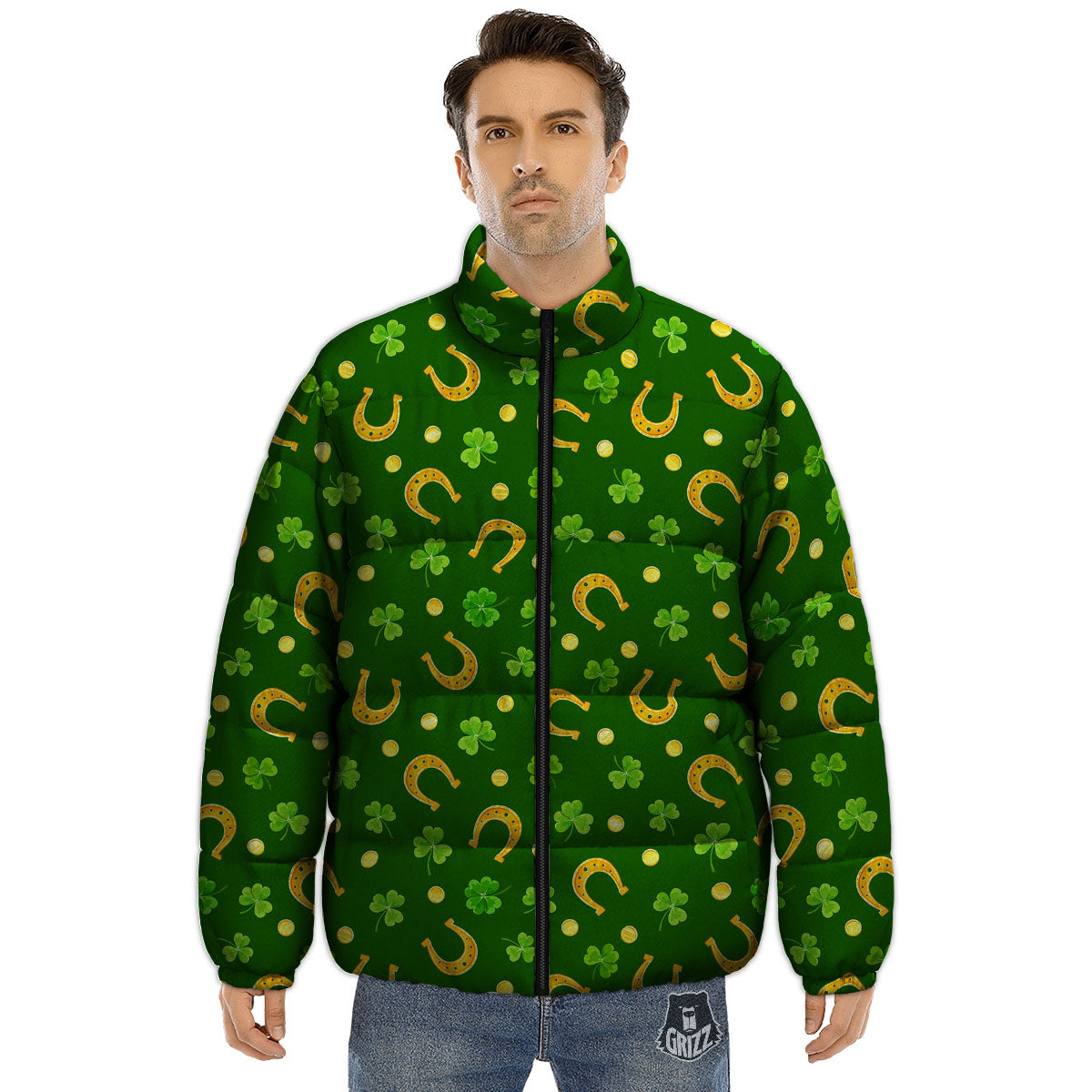 Saint Patrick's Day Irish Print Pattern Puffer Jacket-grizzshop