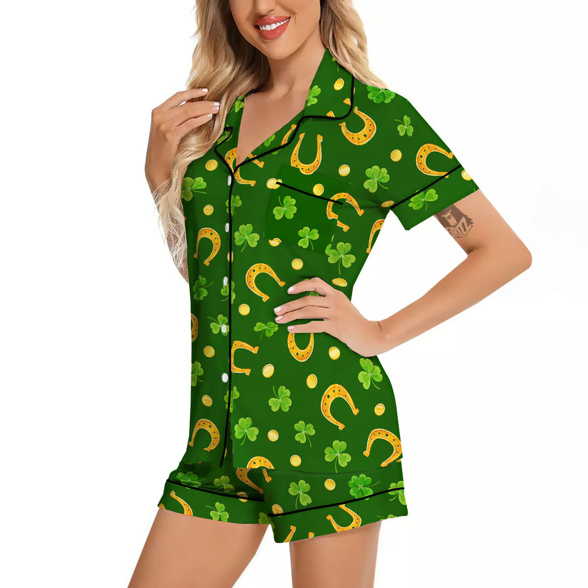 Saint Patrick's Day Irish Print Pattern Women Silk Pajamas-grizzshop