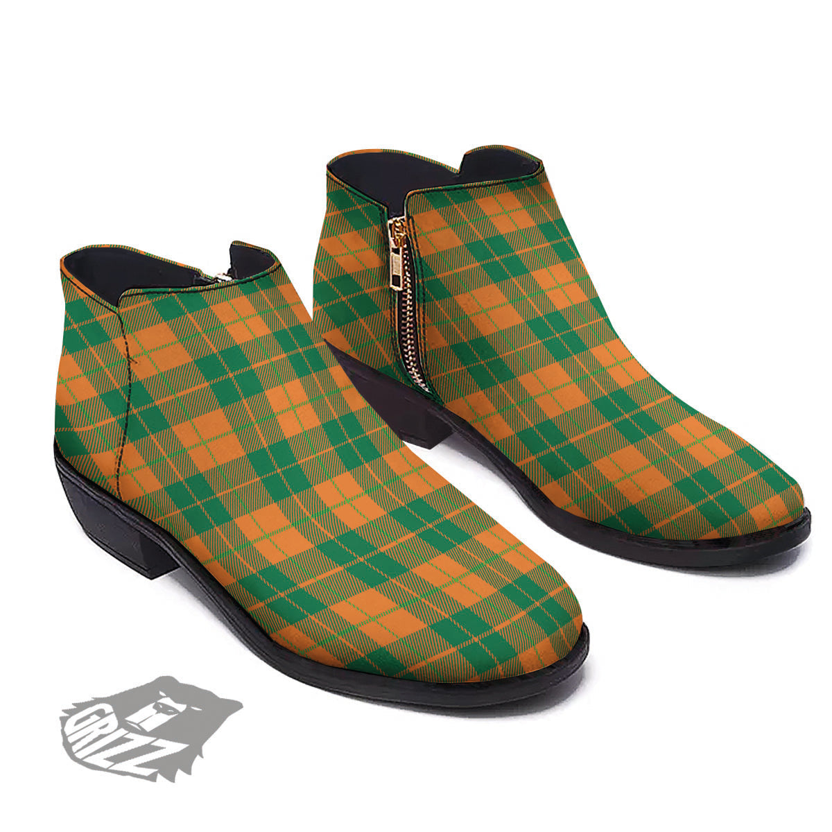 Saint Patrick's Day Irish Tartan Print Ankle Boots-grizzshop