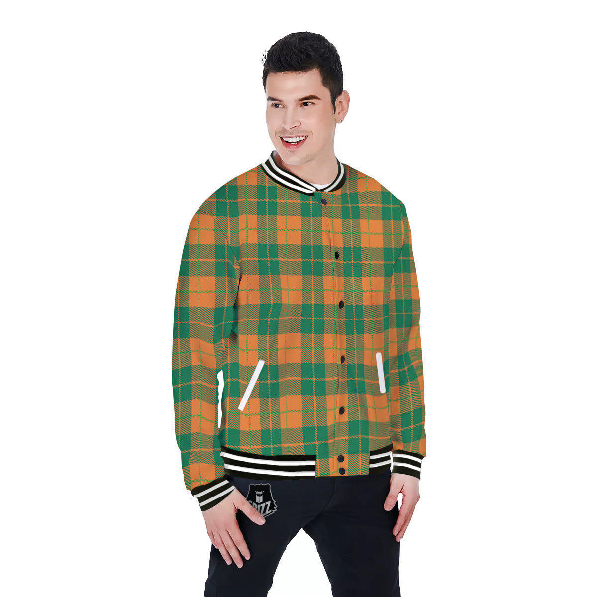 Saint Patrick's Day Irish Tartan Print Baseball Jacket-grizzshop