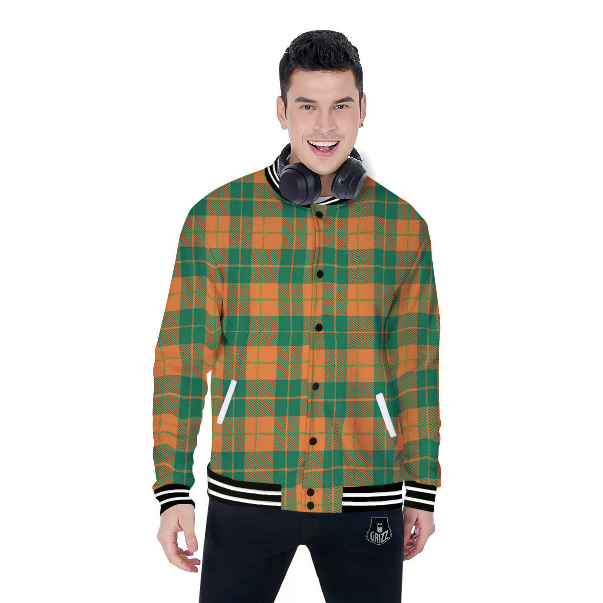 Saint Patrick's Day Irish Tartan Print Baseball Jacket-grizzshop