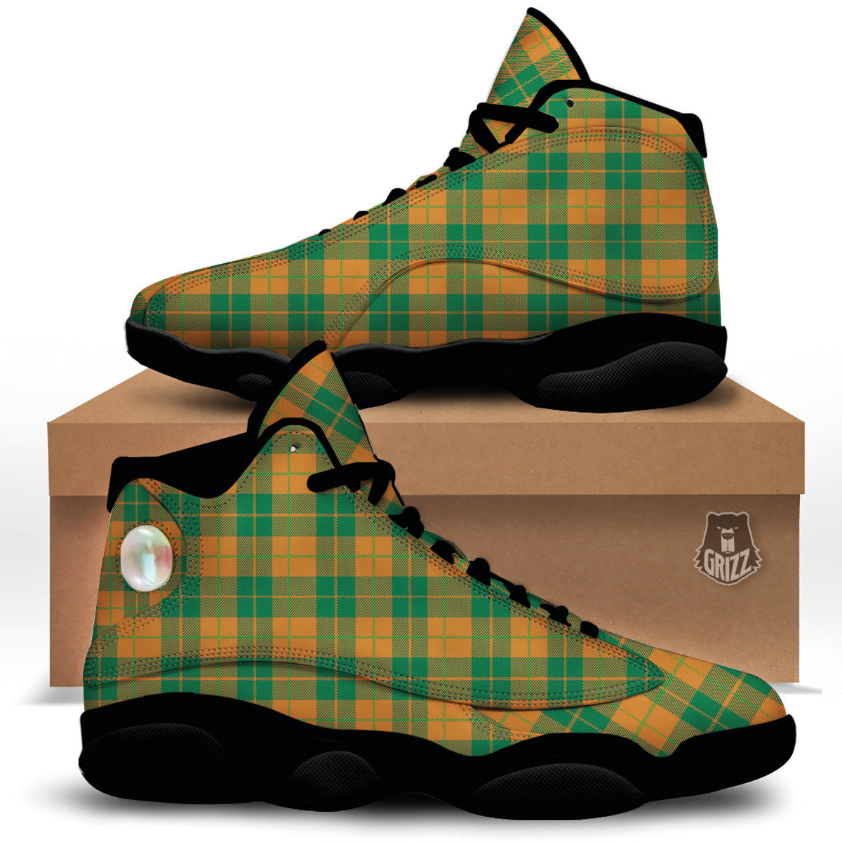 Saint Patrick's Day Irish Tartan Print Black Basketball Shoes-grizzshop