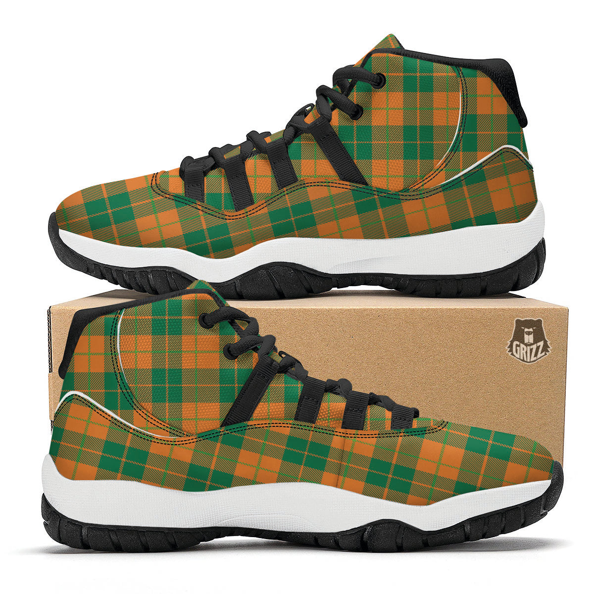 Saint Patrick's Day Irish Tartan Print Black Bball Shoes-grizzshop