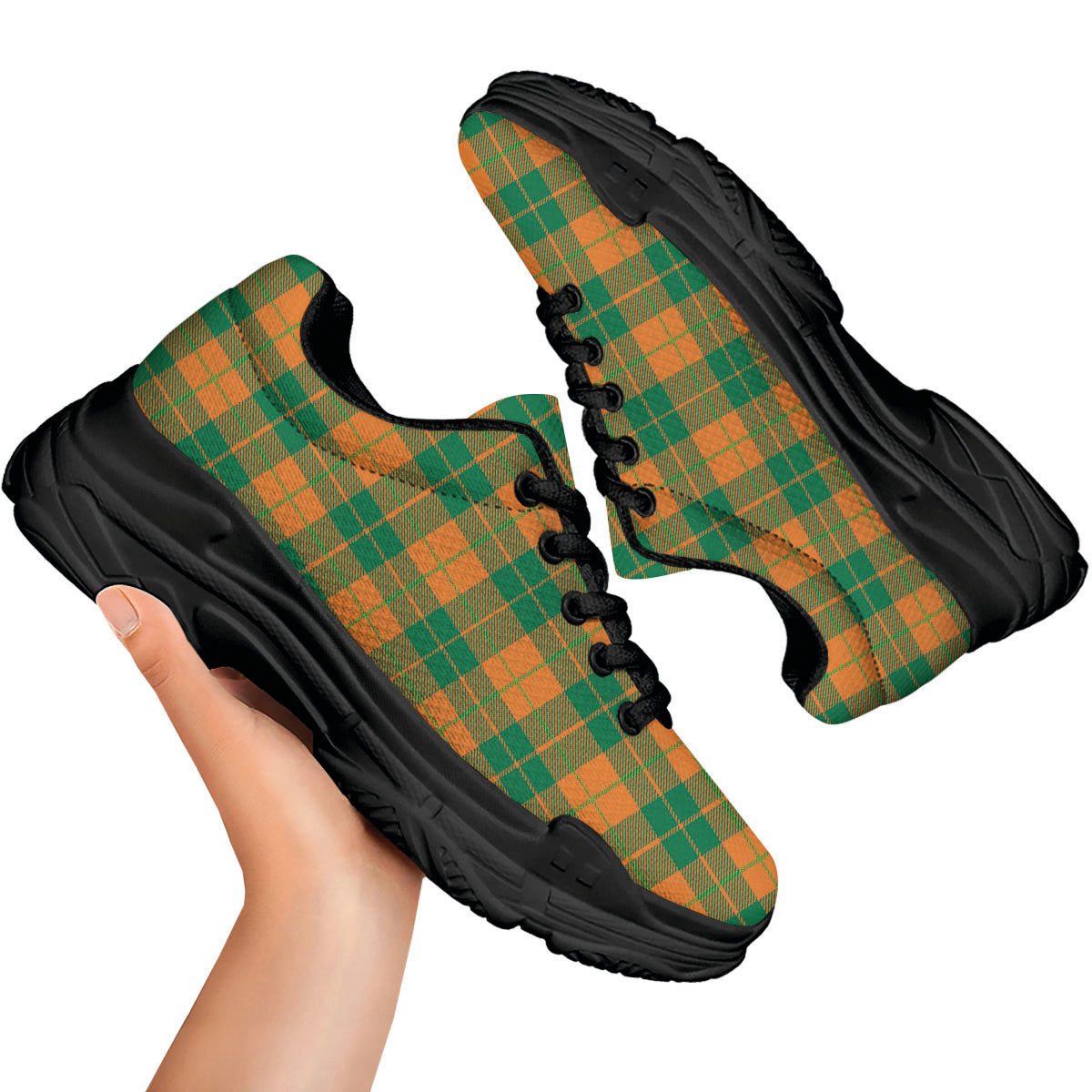 Saint Patrick's Day Irish Tartan Print Black Chunky Shoes-grizzshop