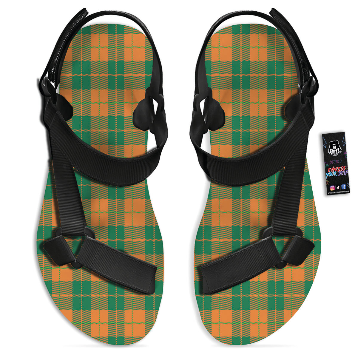 Saint Patrick's Day Irish Tartan Print Black Open Toe Sandals-grizzshop