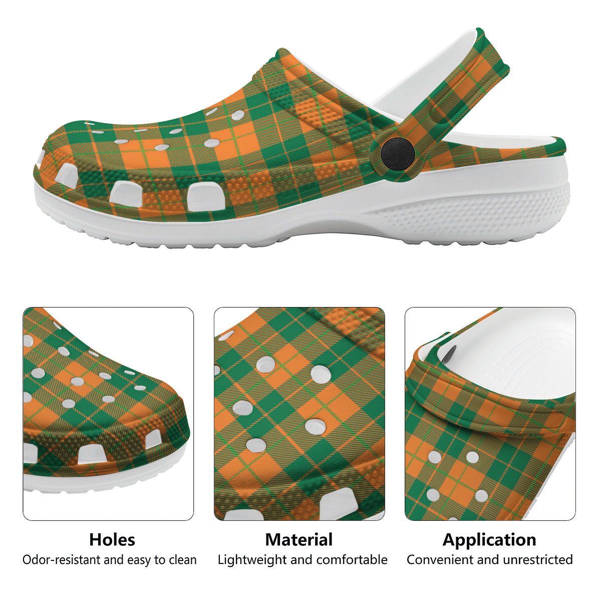 Saint Patrick's Day Irish Tartan Print Clog-grizzshop